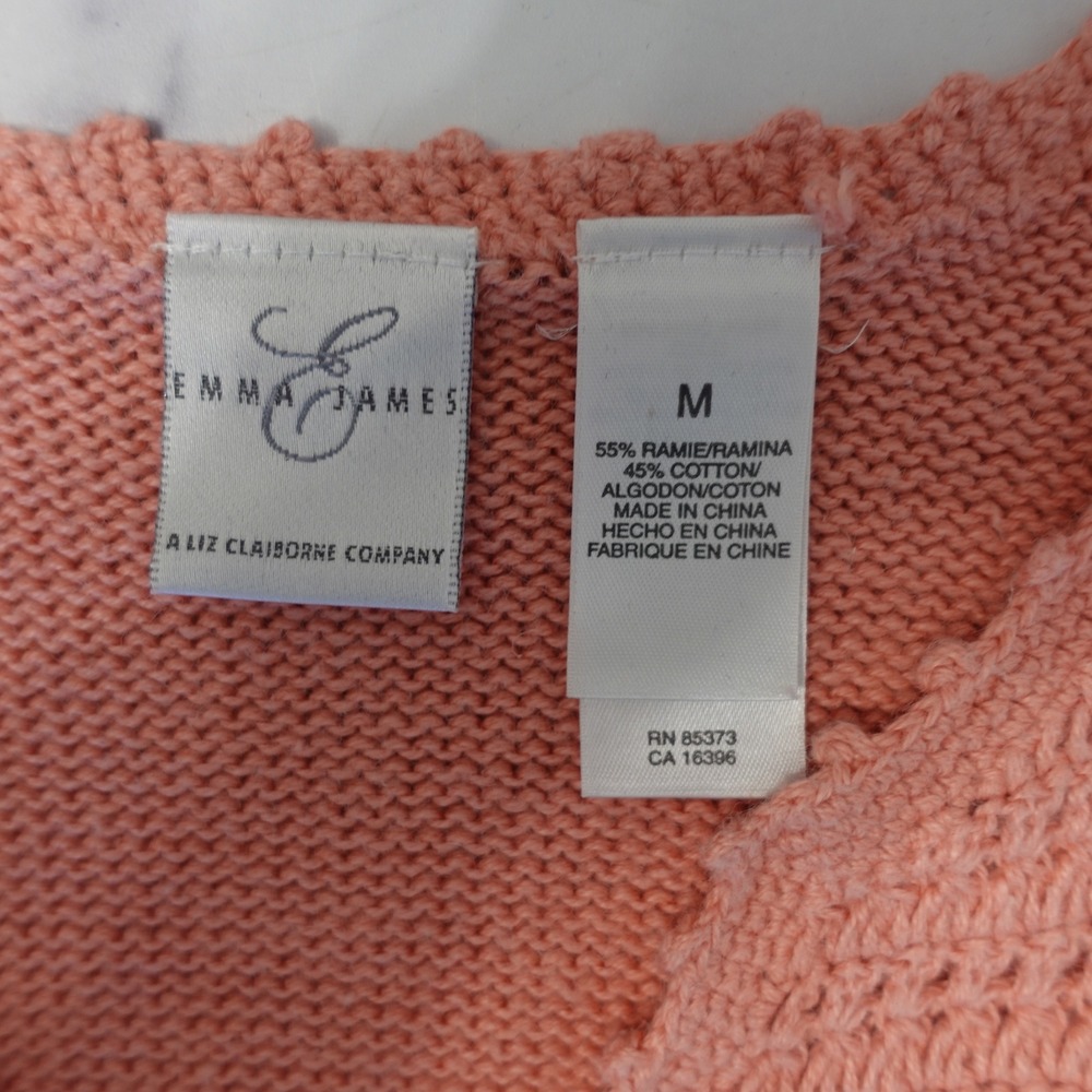 Vintage Crochet Knit Cardigan Coral Peach Medium Granny Cottage Ramie Pastel Top - Picture 5 of 9